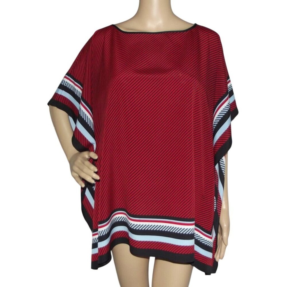 Michael Kors Poncho Blouse Womens Size S/M red striped black blue white top